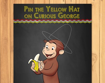 Pin the Hat on Curious George Chalkboard Party Game * Curious George Printable * Curious George Pin the Tail Game * Curious George Party
