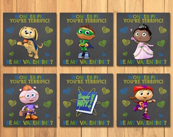 Set lavagna biglietti di San Valentino Super Why * San Valentino scolastico Super Why * Cartoline di San Valentino stampabili Super Why - Bomboniere Super Why
