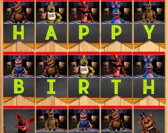 Five Nights at Freddy's Happy Birthday Banner - FNAF Halloween Banner - 5 Nights Freddys Party Sign - 5 Nights Freddys Video Game 100817