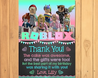 Roblox Thank You Card Etsy - girl roblox thank you card pink roblox birthday party roblox party printables roblox thanks roblox party roblox video game 100926