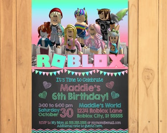 Roblox Etsy - girl roblox invitation pink roblox birthday party roblox party printables roblox invite roblox party roblox video game 100926