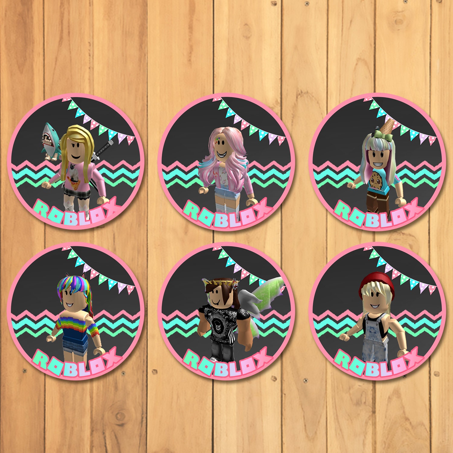 Girl Roblox Cupcake Toppers Pink Roblox Stickers Roblox Etsy
