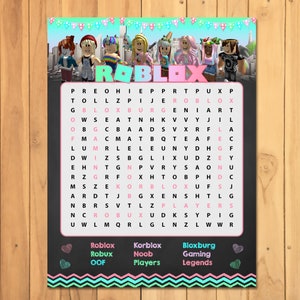 girl roblox activity word search pink roblox party game etsy