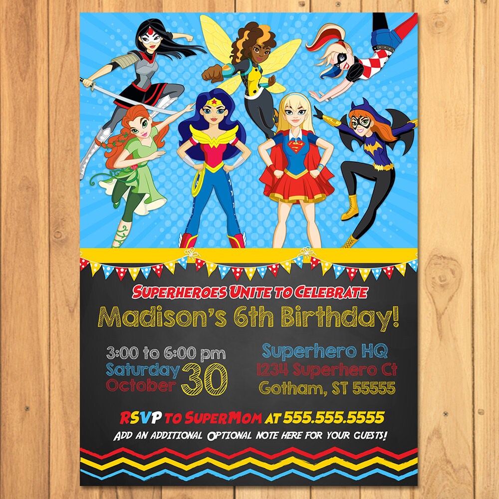 Dc Superhero Girls Invitation Girl Superhero Birthday Party Etsy