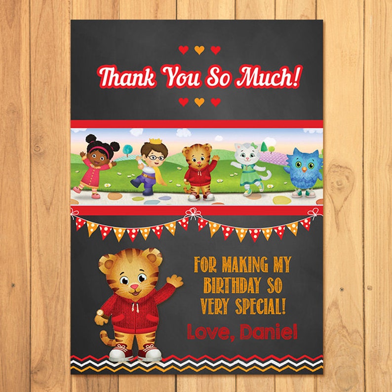 Daniel Tiger Thank You Card Chalkboard Daniel Tiger Birthday | Etsy