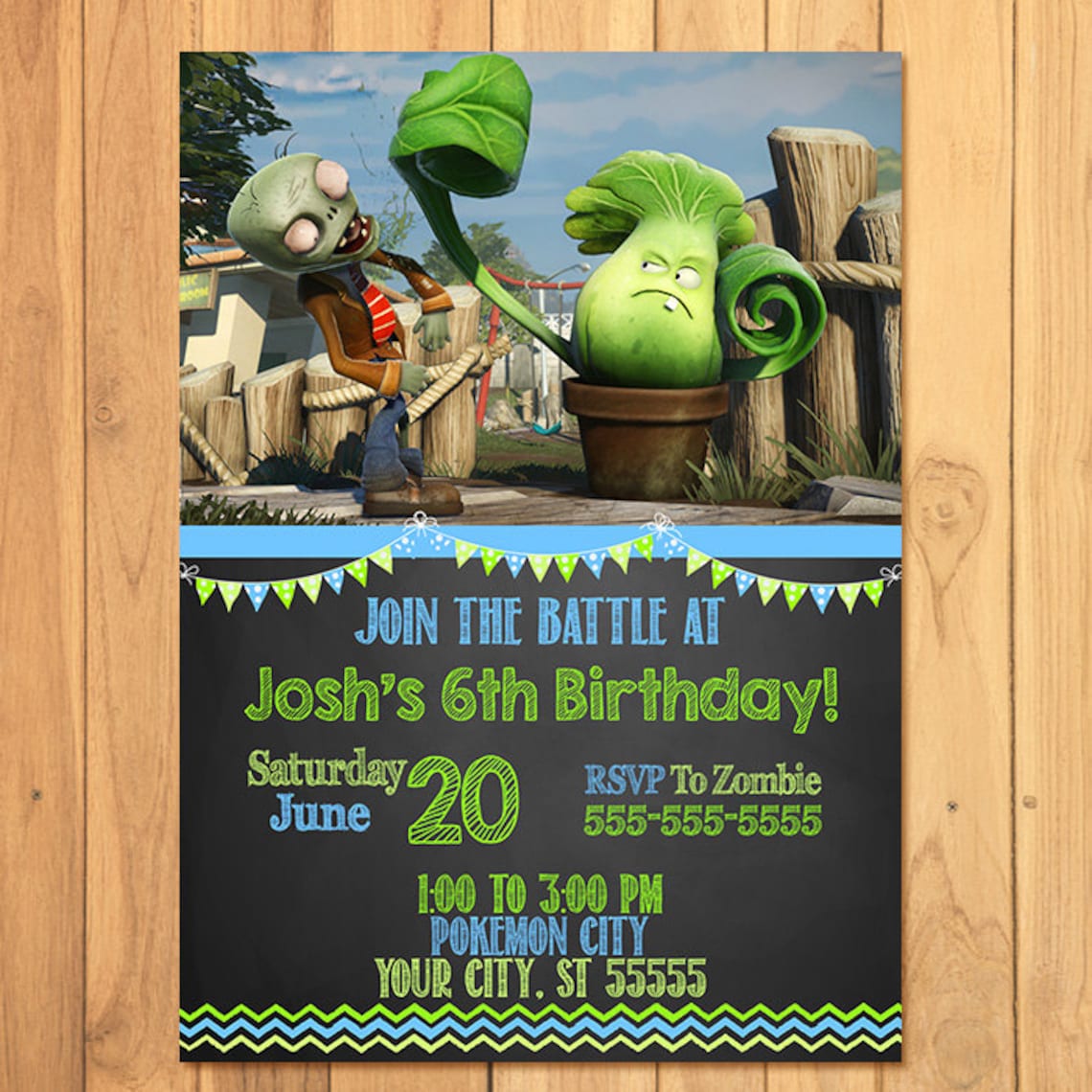 Plants Vs Zombies Invitation Plants Vs Zombies Birthday - Etsy