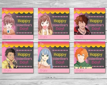 Set di cartoline di San Valentino stampabili anime da 3x3 pollici - Lavagna * San Valentino Manga * Bomboniere San Valentino * San Valentino Anime - Download istantaneo