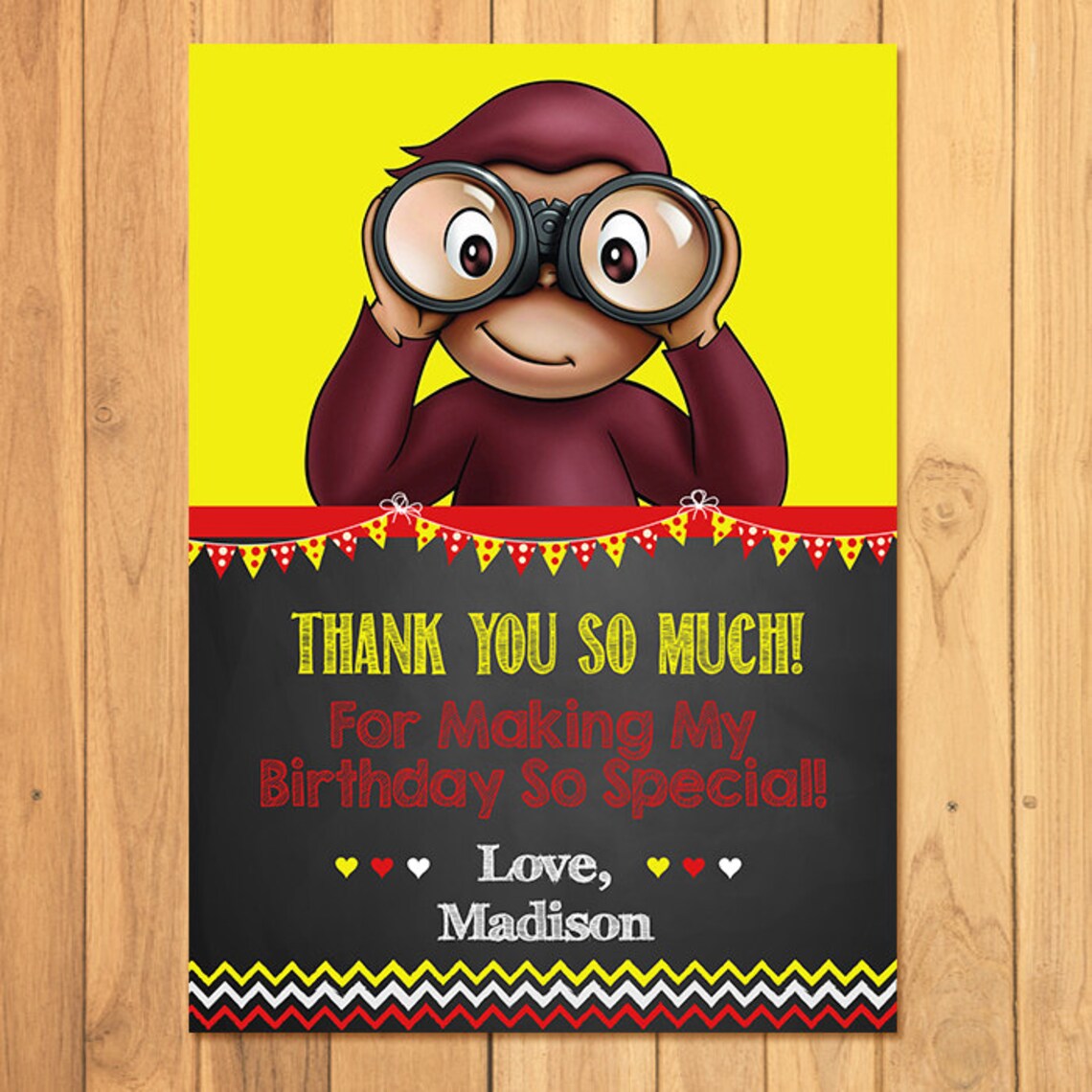 Curious George Thank You Card Chalkboard Curious George - Etsy