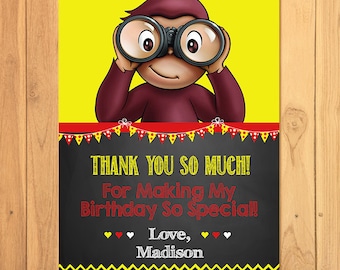 Curioso George Grazie Biglietto Lavagna - Curioso George Compleanno - Curioso George Printables - Curioso George Favors