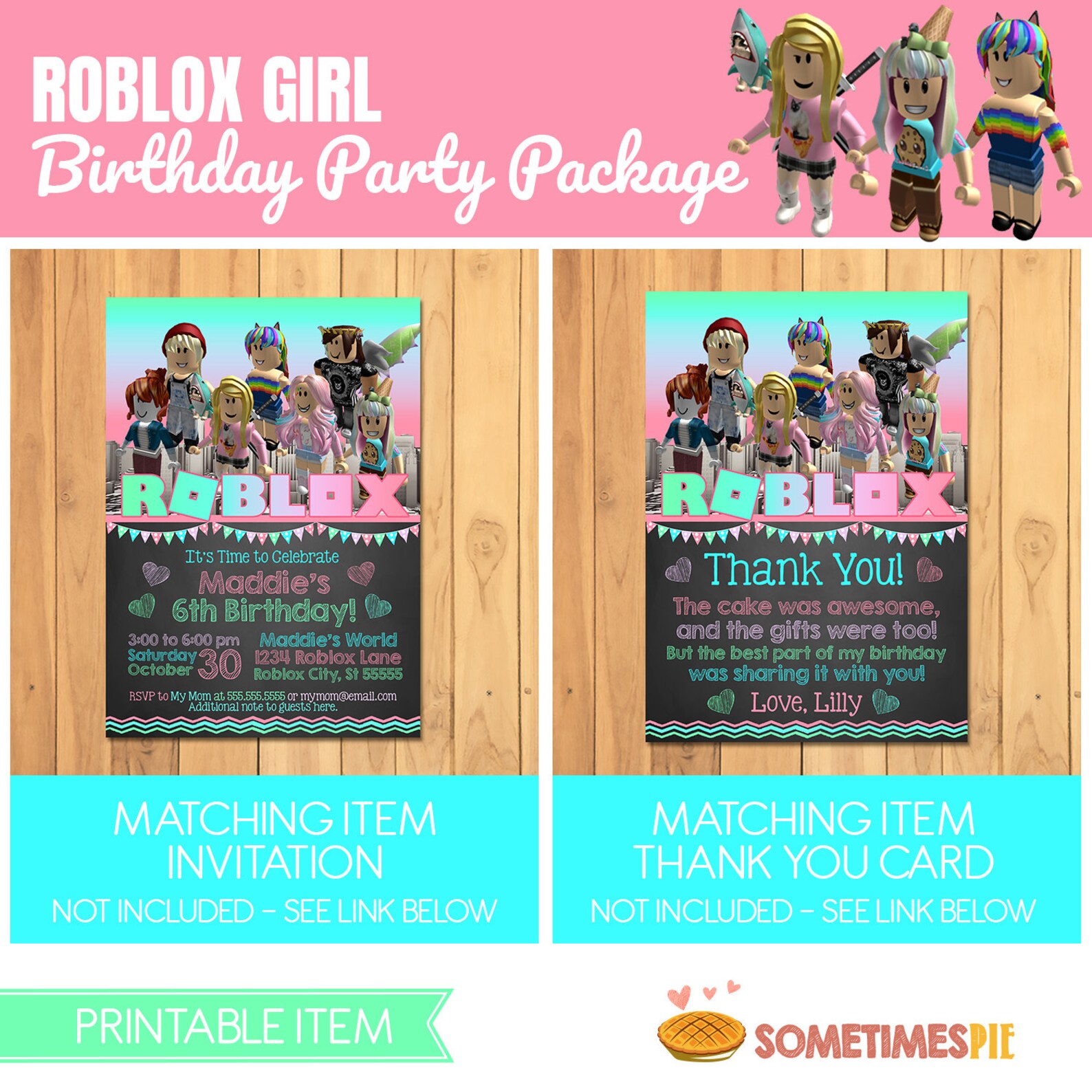 Girl Roblox Birthday Party Package Pink Roblox Birthday Etsy