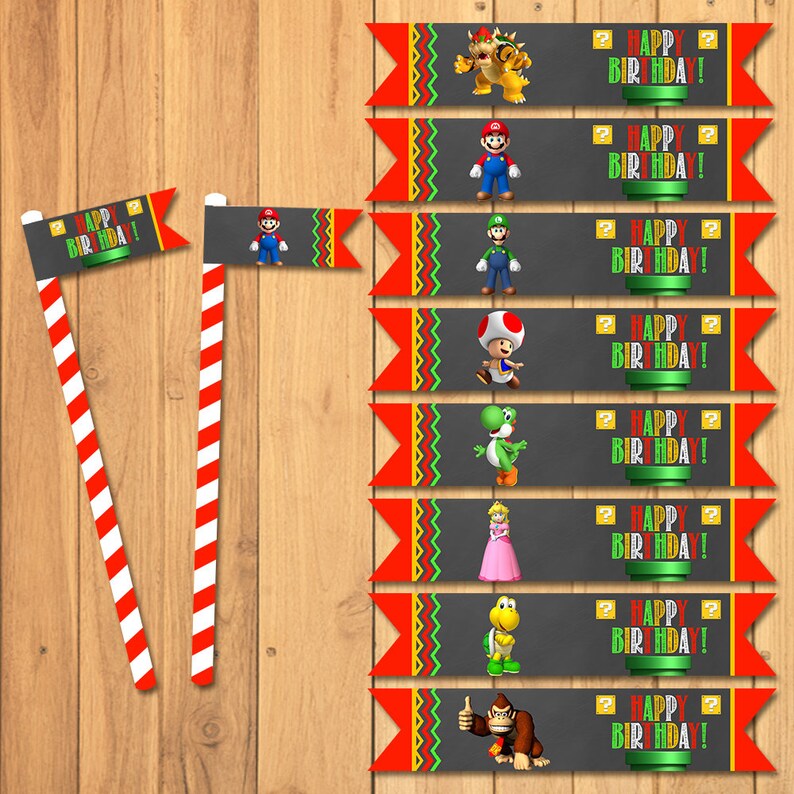 Super Mario Brothers Straw Flags Chalkboard Super Mario Etsy - roblox birthday straw labels chalkboard roblox straw flags etsy