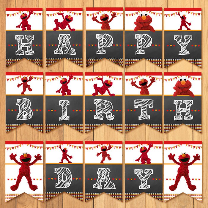 Elmo Birthday Banner Chalkboard Elmo Happy Birthday Banner | Etsy
