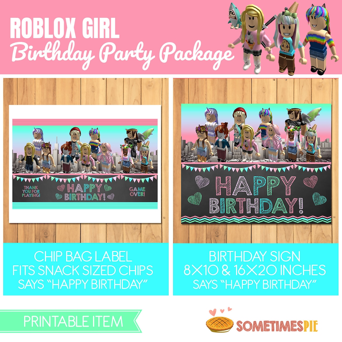 Girl Roblox Birthday Party Package Pink Roblox Birthday Etsy