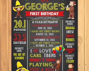 Curioso George Compleanno Poster Lavagna - Curioso George 1o Compleanno Poster - Qualsiasi Età