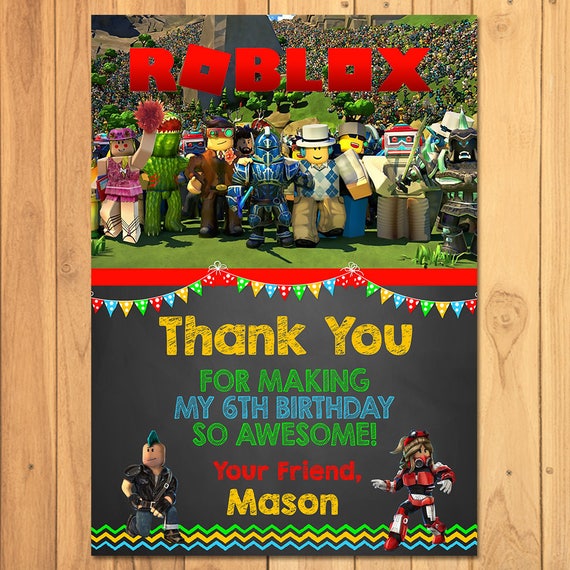 Roblox Thank You Card Roblox Birthday Party Roblox Party Etsy - roblox birthday thank you card roblox thanks roblox