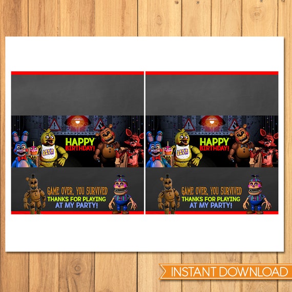 Five Nights at Freddy's Drink Labels FNAF Birthday Party 5 Nights