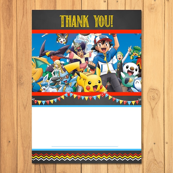 Pokemon Thank You Card Chalkboard Instant Download Pokemon Birthday Pokemon Printables Pikachu Thanks Pokemon Party Favors