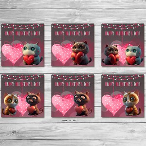 Printable Big-Eyed Cats Valentine&#39;s Day Cards Chalkboard Set * Cat Themed School Valentines * Cat Printable Valentines Cards -Cat Valentines