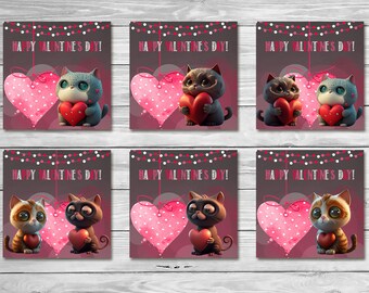 Set di lavagne per biglietti di San Valentino stampabili con gatti dagli occhi grandi * San Valentino scuola a tema gatto * Cartoline di San Valentino stampabili con gatto - San Valentino gatto