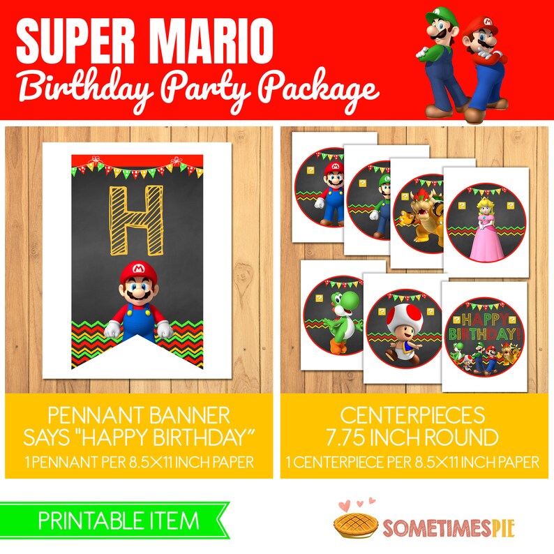 Super Mario Brothers Birthday Party Package Mario Birthday Etsy
