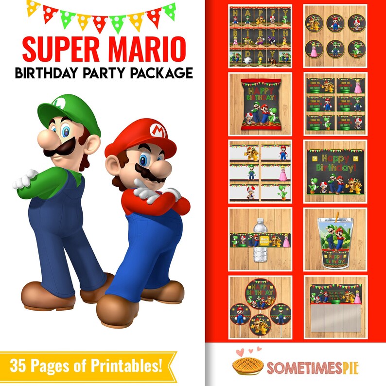 Super Mario Brothers Birthday Party Package Mario Birthday | Etsy