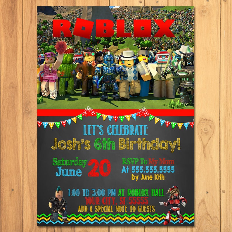 Roblox Invitation Chalkboard Roblox Birthday Party Roblox Party Printables Roblox Invite Roblox Party Favors Roblox Video Game - 