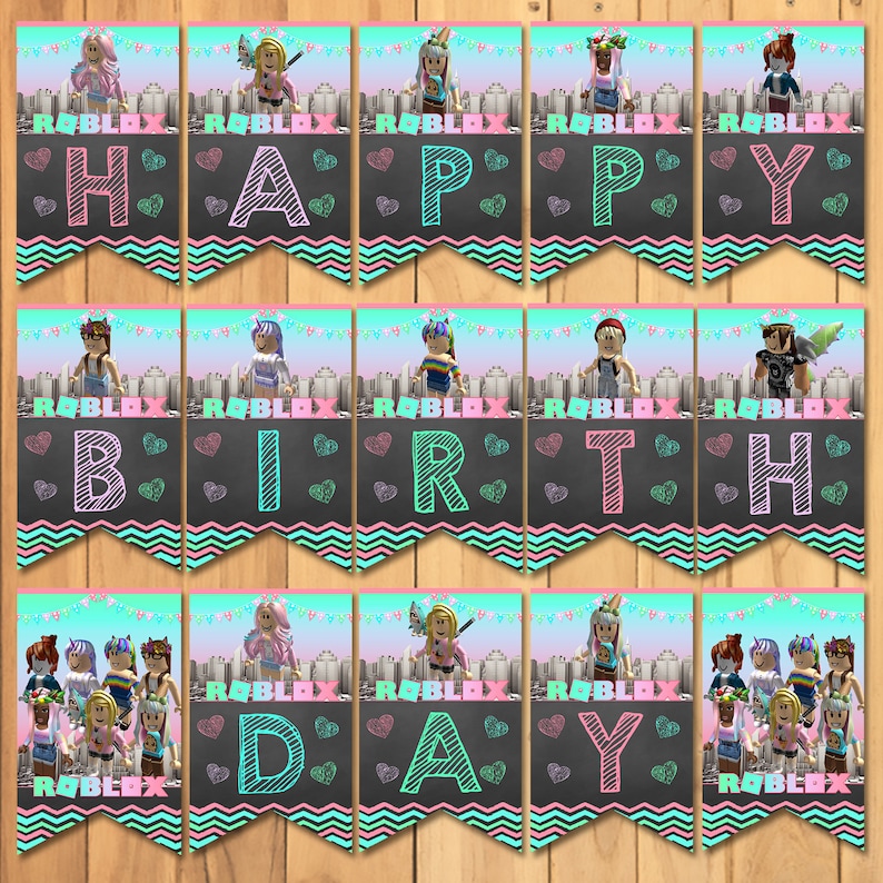 Girl Roblox Happy Birthday Banner Pink Roblox Birthday Party Roblox Party Favor Roblox Birthday Bunting Roblox Birthday Party 100926 - 