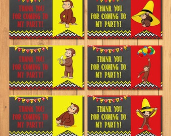 Lavagna con etichette per feste Curious George * Compleanno di Curious George * Etichette per feste Curious George * Bomboniere Curious George