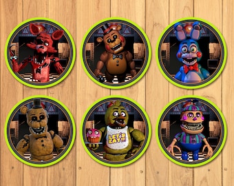 Toppers cupcake di Five Nights at Freddy - Festa di compleanno FNAF - Adesivi di Freddy per 5 notti - Festa per videogiochi di Freddy per 5 notti 100817