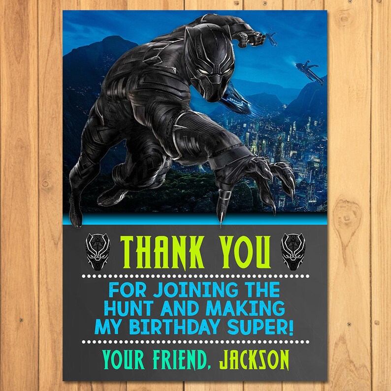 Black Panther Thank You Card Chalkboard Black Panther Birthday Party Black Panther Thanks Black Panther Party Favor Printables - 
