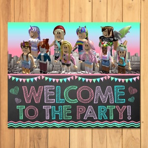 Girl Roblox Happy Birthday Sign Pink Roblox Birthday Party Etsy - roblox bday party