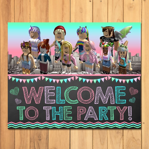 Girl Roblox Welcome To The Party Sign Pink Roblox Birthday Etsy