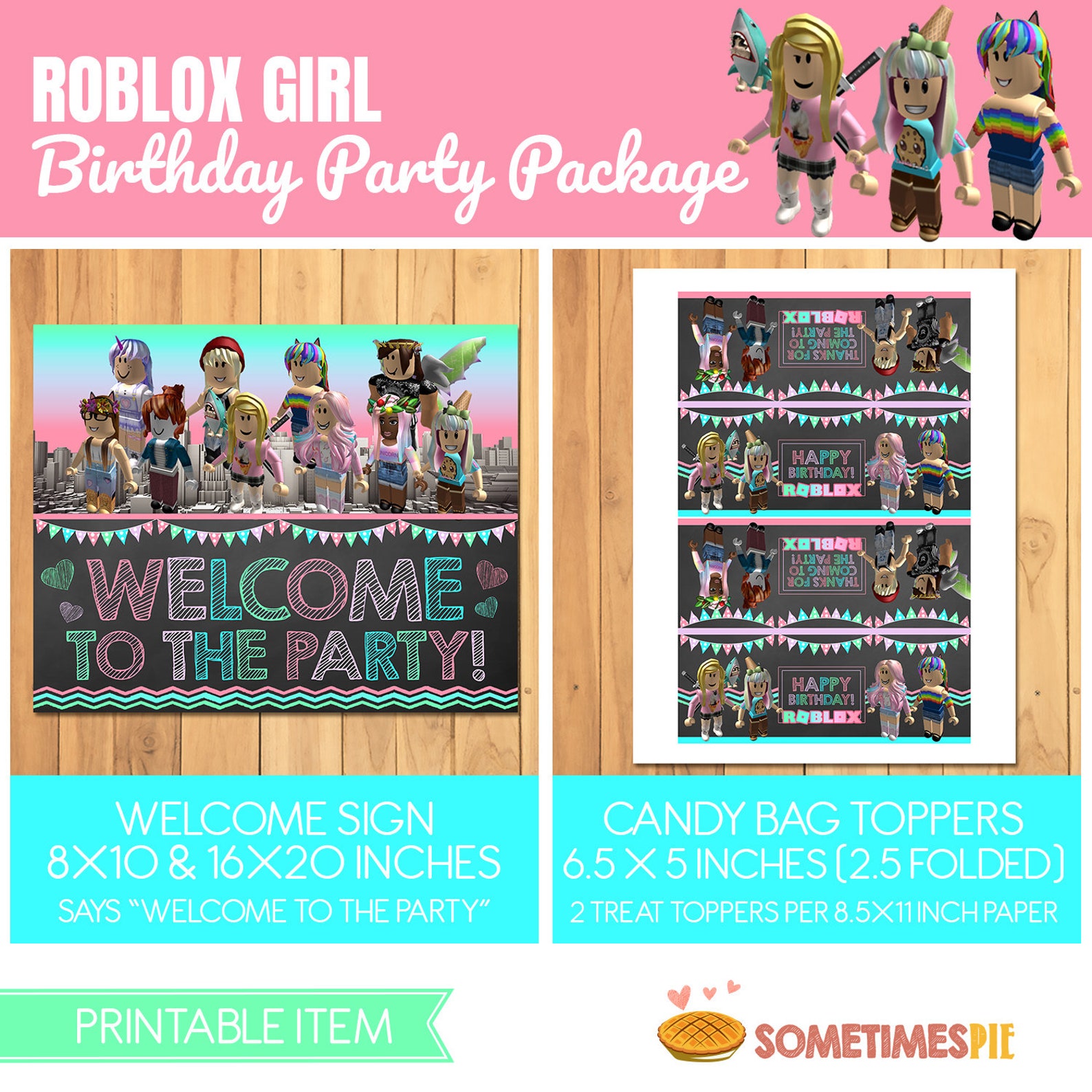Girl Roblox Birthday Party Package Pink Roblox Birthday Etsy