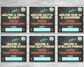 San Valentino a tema spaziale 3x3 pollici - Cartoline stampabili automodificabili - Download istantaneo - Razzo - Affermazioni di San Valentino a tema astronauta
