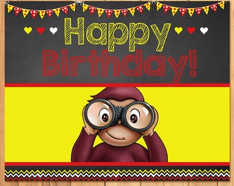 Lavagna con cartello per il compleanno di Curious George * Compleanno di Curious George * Insegna Curious George * Bomboniere di Curious George