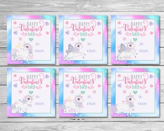 Download istantaneo di unicorno pastello Cartoline di San Valentino da 3x3 pollici - San Valentino scolastico per ragazze Cartoline di San Valentino stampabili - San Valentino digitale