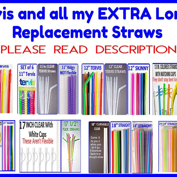 TERVIS & Other X-Long Replacement Straws, 7 1/2" - 27" long, 1/4" - 3/8" Wide