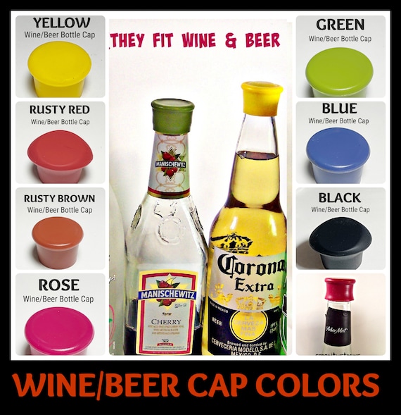 SILICONE BOTTLE CAPS, Wine, Beer, Soda & Straw Hole Caps 