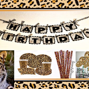 Leopard Print Party Supplies, Napkins, Cups, Plates, Utensils, Table Cover, Muffin Liners, Balloons, etc.
