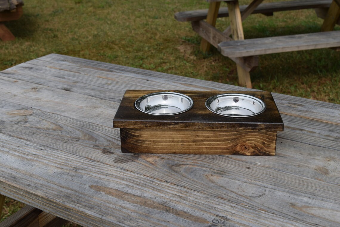 Raised Cat Feeding Station With Bowls Cat Bowl Holder Small Etsy