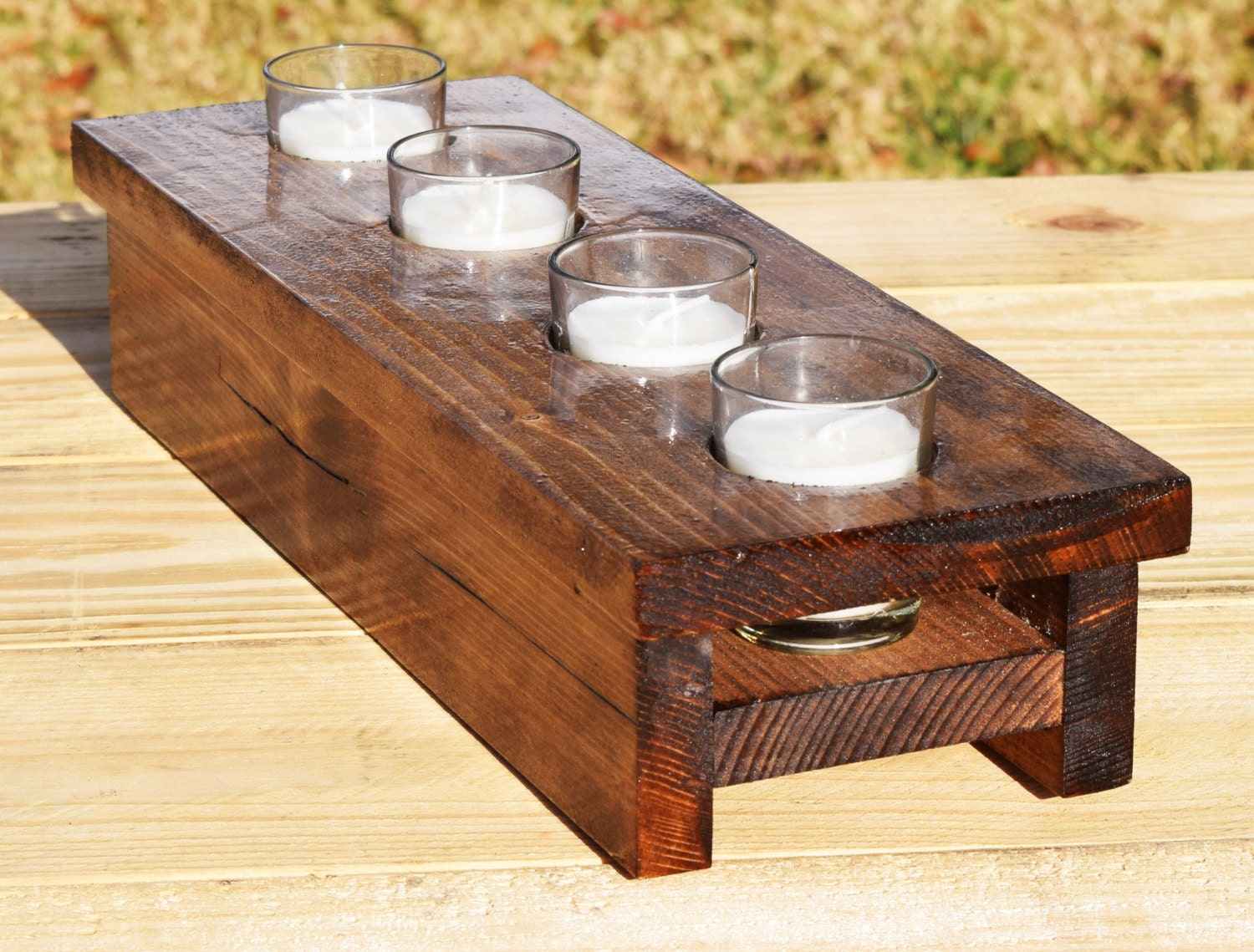Votive Candle Centerpiece Rustic Candle Holder Mantle Etsy