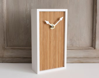 Small Rectangular Desk Clock, Wood and Bamboo Modern Minimalist Table Clock