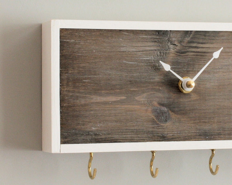 Small Wood Clock Key Holder for Wall Modern Rustic Farmhouse Etsy