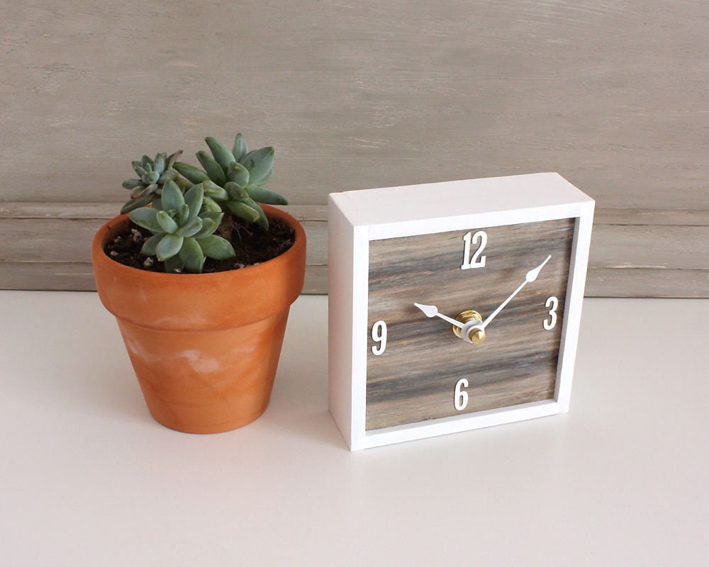 Square Desk Clock Coastal Chic Small Wood Clock Etsy