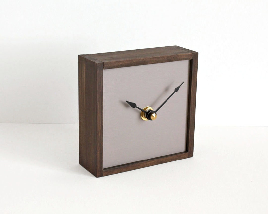 Small Square Desk Clock Wood Table Clock Gray and Brown Etsy