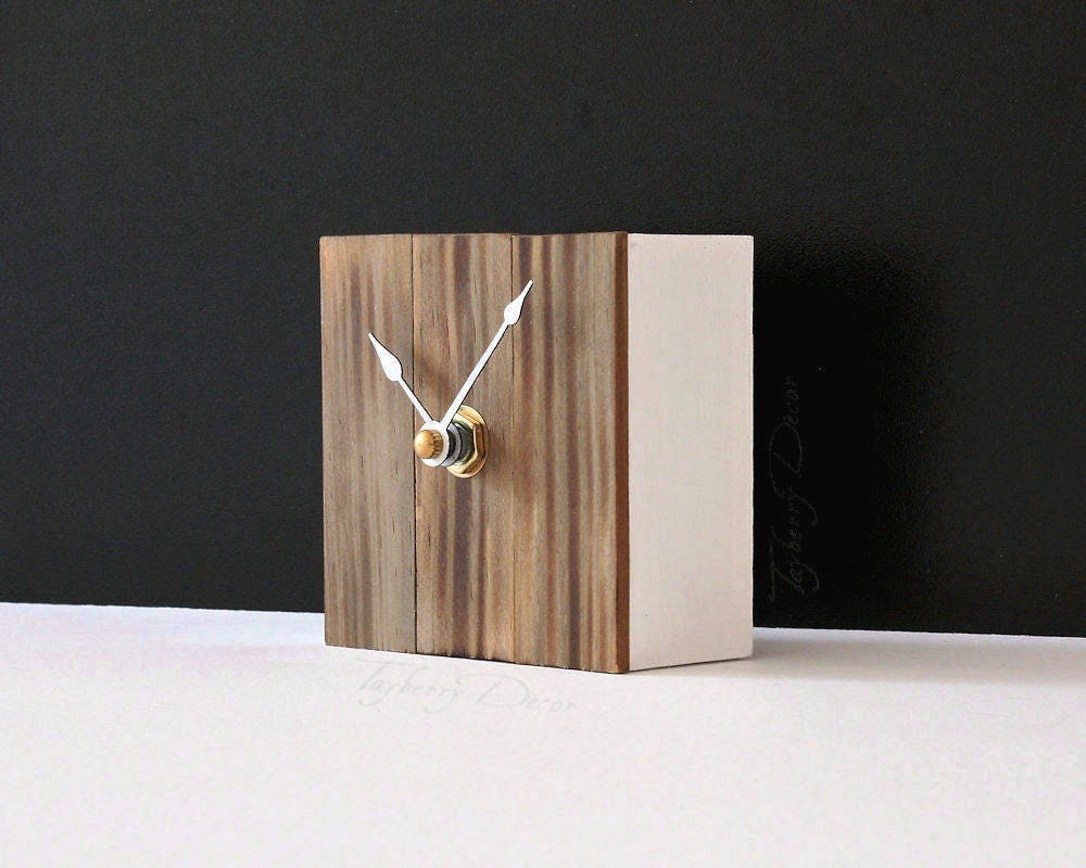 Small Wood Desk Clock Modern Rustic Handcrafted Minimalist Home Decor Decorative Table