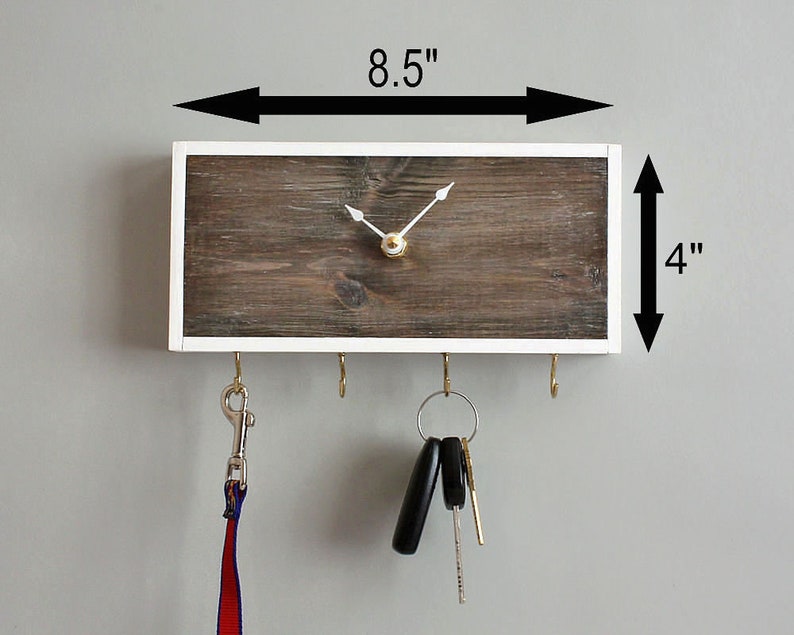 Small Wood Clock Key Holder for Wall Modern Rustic Farmhouse Etsy