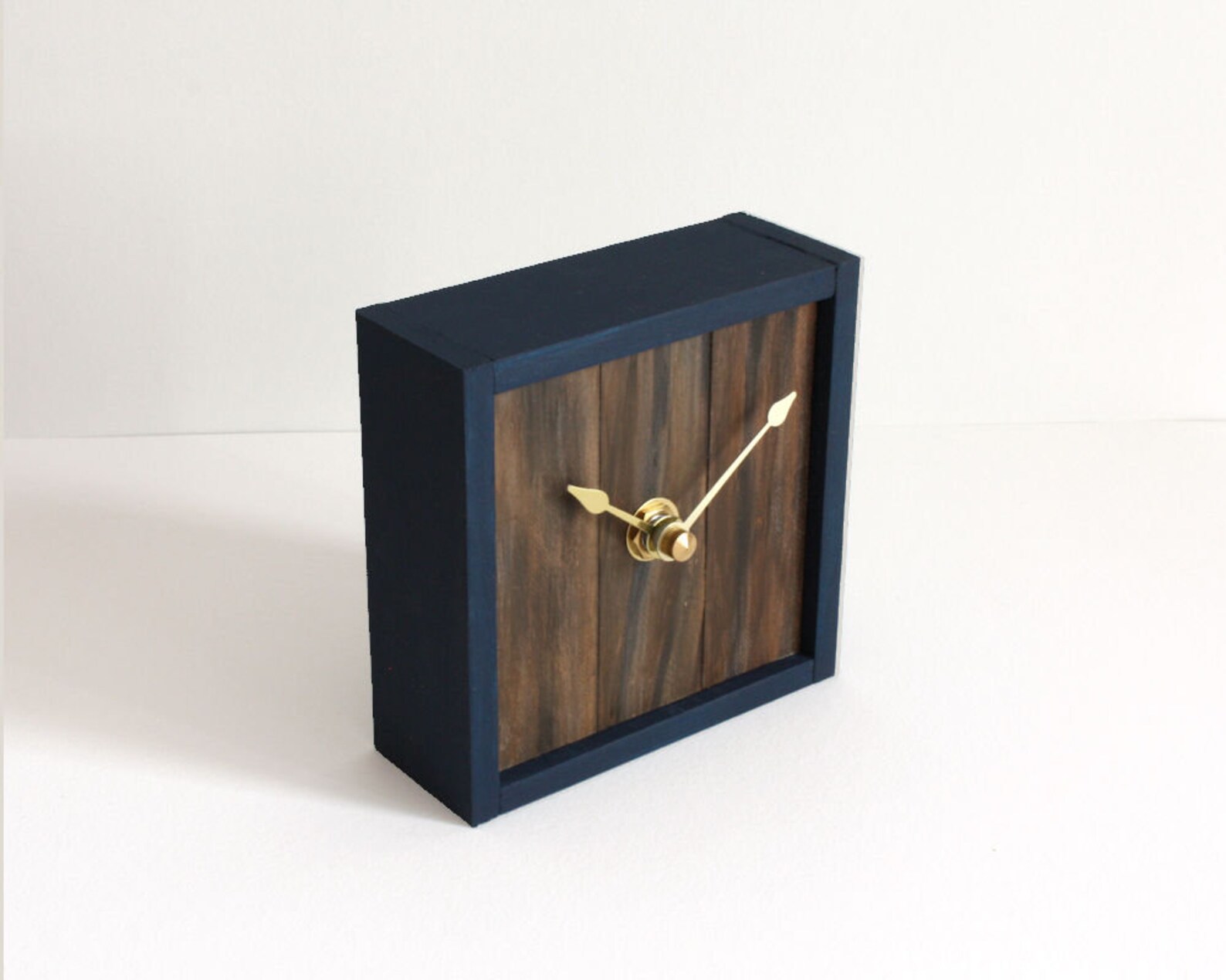 Navy Blue Framed Desk Clock Rustic Modern Small Square Wood Etsy