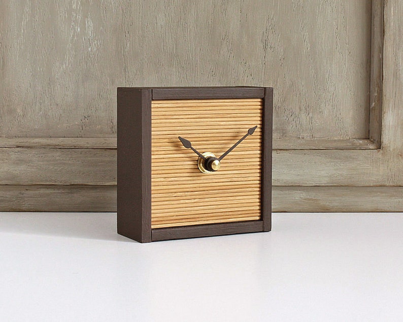 Small Desk Clock Modern Minimalist Bamboo And Wood Table