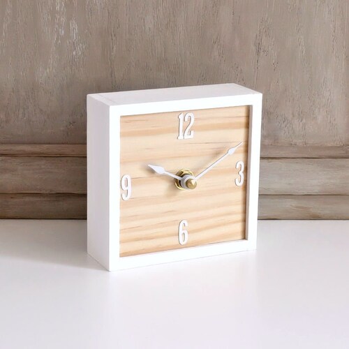 Square Desk Clock Coastal Chic Small Wood Clock Etsy